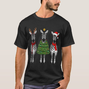 Retro Christmas Zebra Santa Reindeer Safari Animal T-Shirt