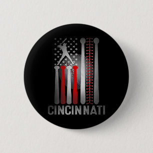 Retro Cincinnati American Flag Distressed Baseball Button