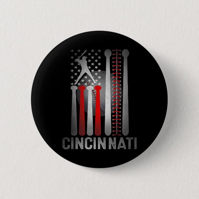 Retro Cincinnati American Flag Distressed Baseball Button (Front)