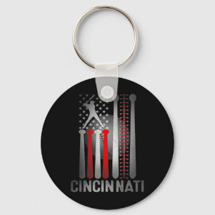 Retro Cincinnati American Flag Distressed Baseball Keychain