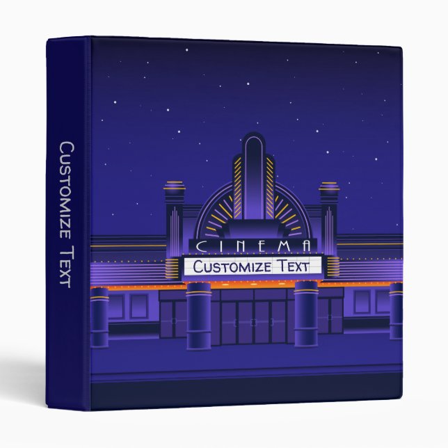 Retro Cinema Movie Theater Marquee Personalize 3 R 3 Ring Binder (Front/Spine)