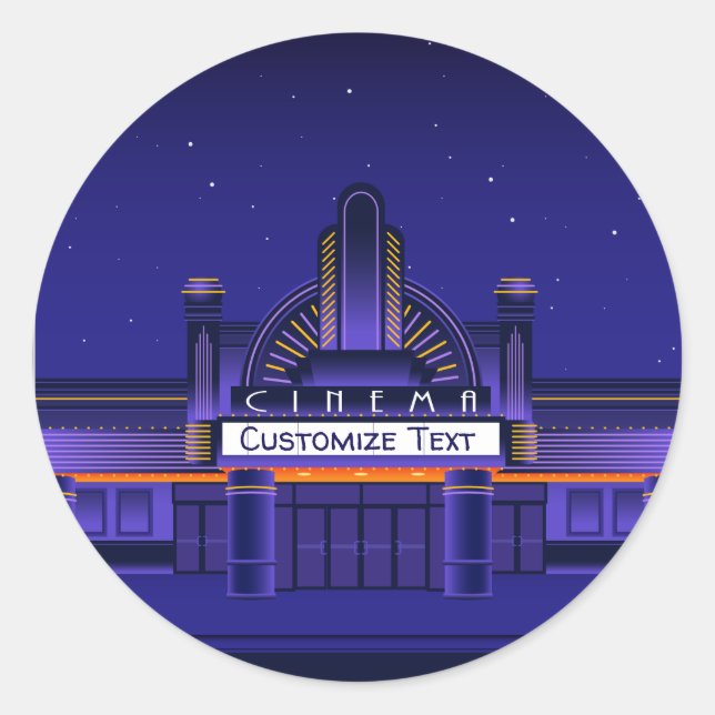 Retro Cinema Movie Theater Marquee Personalize Classic Round Sticker (Front)