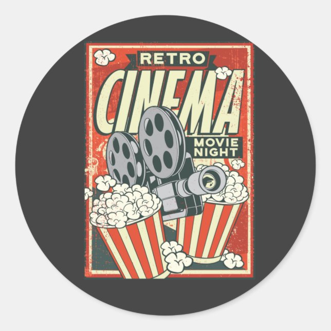 RETRO CINEMA POSTER CLASSIC ROUND STICKER (Front)