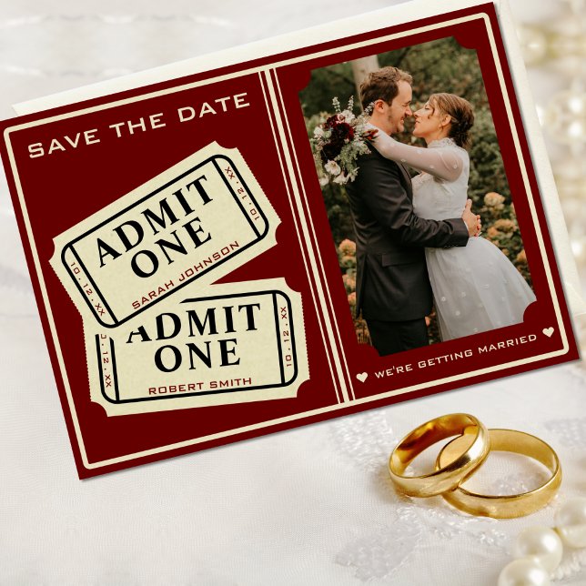 Retro Cinema Theater Admit One Ticket Stub Wedding Save The Date (Retro Cinema Theater Admit One Ticket Stub Wedding Save The Date)
