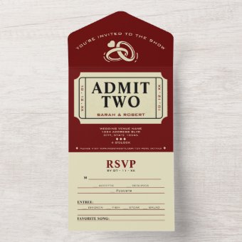 Retro Cinema Theater Admit Two Ticket Wedding All In One Invitation ...