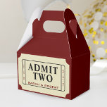 Retro Cinema Theater Admit Two Ticket Wedding Favor Boxes<br><div class="desc">Tan brown and dark red burgundy retro wedding favor box movie theater cinema ticket.  Personalize it by adding the bride and groom's names and their wedding anniversary date.  Give as a wedding favor bag gift to your wedding guests.</div>