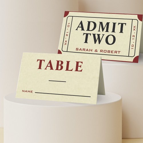 Retro Cinema Theater Admit Two Ticket Wedding Place Card