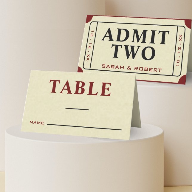 Retro Cinema Theater Admit Two Ticket Wedding Place Card (Retro Cinema Theater Admit Two Ticket Wedding Place Card)