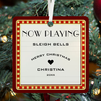 Retro Cinema Theater Marquee Sign Red Christmas Metal Ornament
