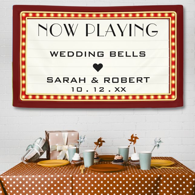 Retro Cinema Theater Marquee Sign Red Wedding (Retro Cinema Theater Marquee Sign Dark Red Burgundy Wedding)