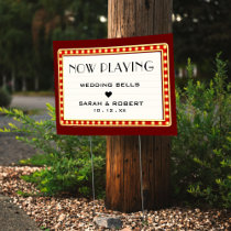 Retro Cinema Theater Marquee Sign Red Wedding