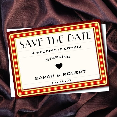 Retro Cinema Theater Marquee Sign Red Wedding Save The Date