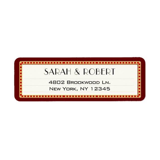 Retro Cinema Theater Marquee Sign Wedding Address Label (Front)