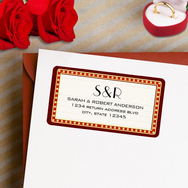 Retro Cinema Theater Marquee Sign Wedding Address Label (Retro Cinema Theater Marquee Sign Wedding Favor Label)