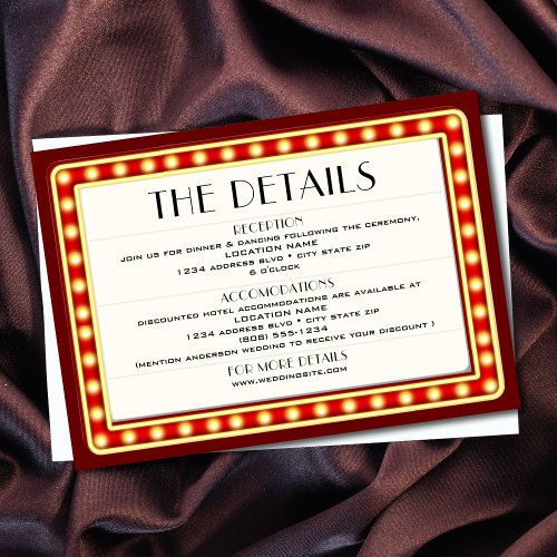 Retro Cinema Theater Marquee Sign Wedding Details Enclosure Card