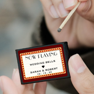 Retro Cinema Theater Marquee Sign Wedding Favor Matchboxes