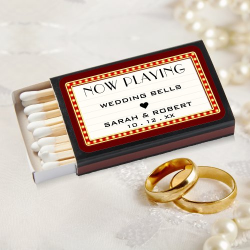 Retro Cinema Theater Marquee Sign Wedding Favor Matchboxes