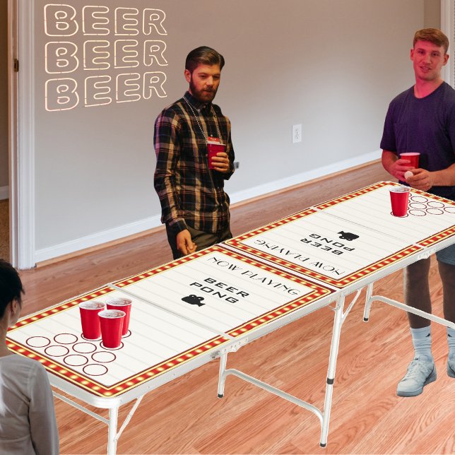 Retro Cinema Theater Movie Marquee Sign Red Beer Pong Table (retro cinema movie theater marquee sign beer pong table)