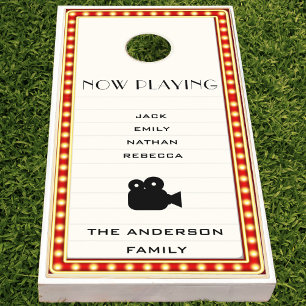 Retro Cinema Theater Movie Marquee Sign Red Family Cornhole Set