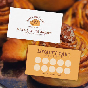Retro Cinnamon Roll Logo Bakery Loyalty Rewards Business Card