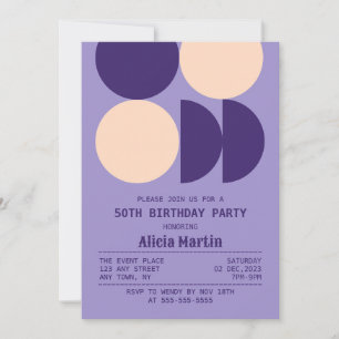 Retro Circle Geometric Purple Pattern Birthday Invitation