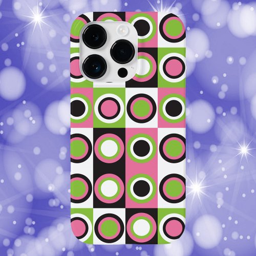 Retro Circle Pattern Pink Black White Green Case_Mate iPhone 14 Pro Case