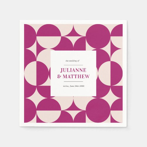 Retro Circle Scallop Mid Century Purple Wedding Napkins