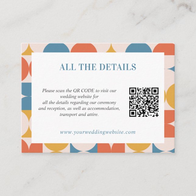 Retro Circle Scallop Mid Century QR CODE Wedding  Enclosure Card (Front)