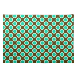 Retro circled dots, brown and turquoise cloth placemat