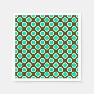 Retro circled dots, brown and turquoise paper napkins