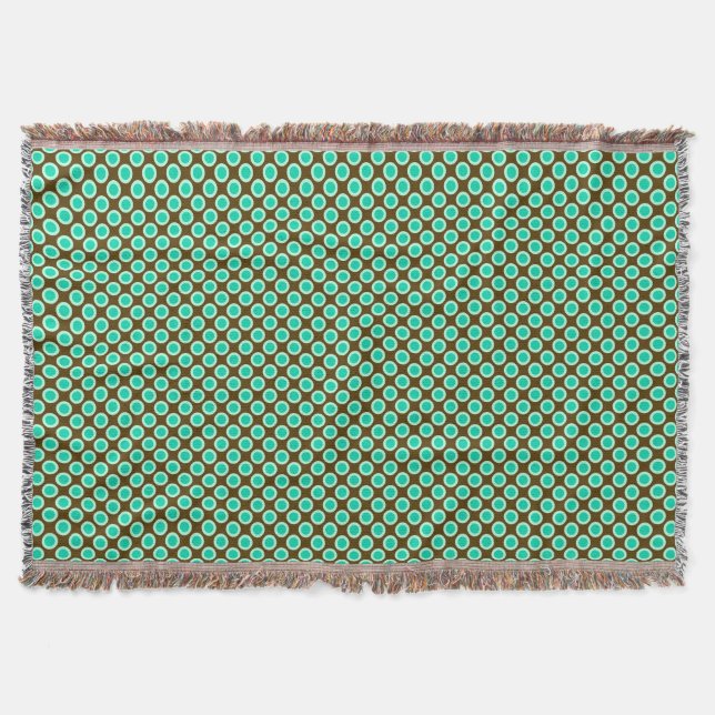 Retro circled dots, brown and turquoise throw blanket (Front)