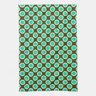 Retro circled dots, brown and turquoise towel