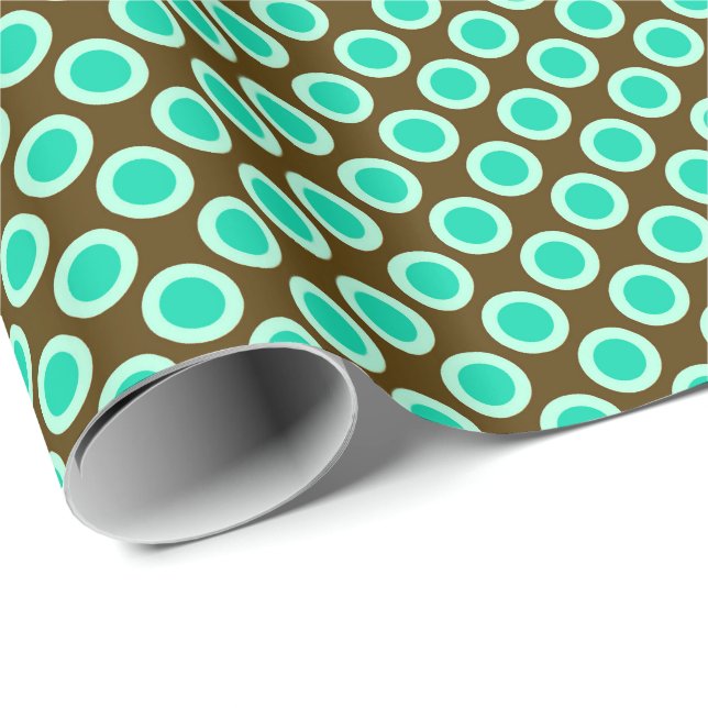 Retro circled dots, brown and turquoise wrapping paper (Roll Corner)