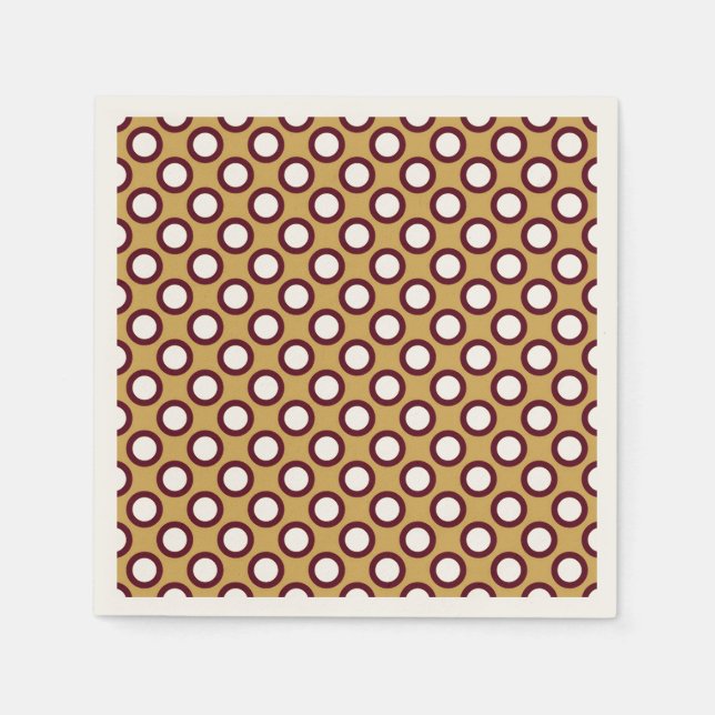 Retro circled dots, caramel, cream and chocolate paper napkins (Front)