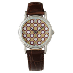 Retro circled dots, caramel, cream and chocolate watch