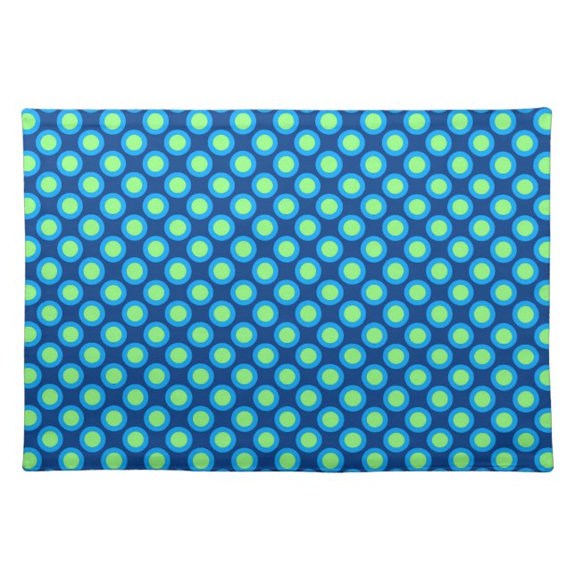 Retro circled dots, cobalt blue and light green cloth placemat (Front)