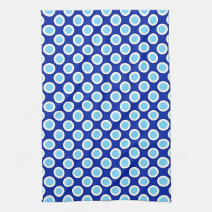 Retro circled dots, cobalt blue and white kitchen towel