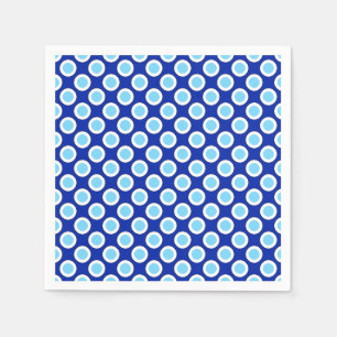 Retro circled dots, cobalt blue and white napkins