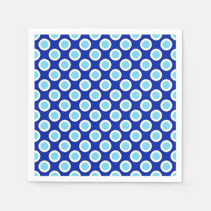 Retro circled dots, cobalt blue and white paper napkins