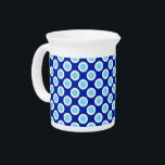 Retro circled dots, cobalt blue and white pitcher<br><div class="desc">Retro dots with a contrasting border,  based on a classic,  Mid-Century Modern upholstery pattern - light sky blue dots bordered in white on a deep cobalt blue background</div>