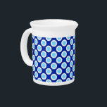 Retro circled dots, cobalt blue and white pitcher<br><div class="desc">Retro dots with a contrasting border,  based on a classic,  Mid-Century Modern upholstery pattern - light sky blue dots bordered in white on a deep cobalt blue background</div>