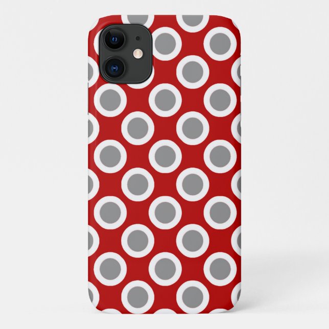 Retro circled dots, deep red and gray Case-Mate iPhone case (Back)