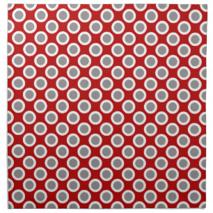 Retro circled dots, deep red and gray cloth napkin