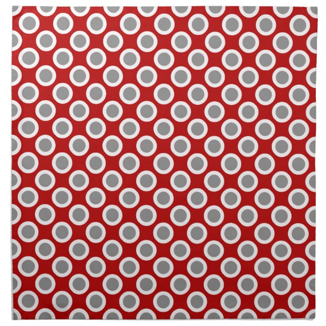 Retro circled dots, deep red and gray cloth napkin (Front)