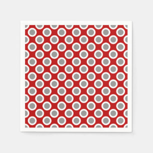 Retro circled dots, deep red and gray paper napkins