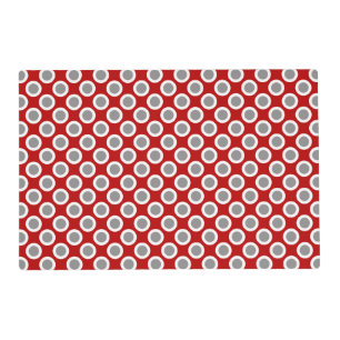 Retro circled dots, deep red and gray placemat