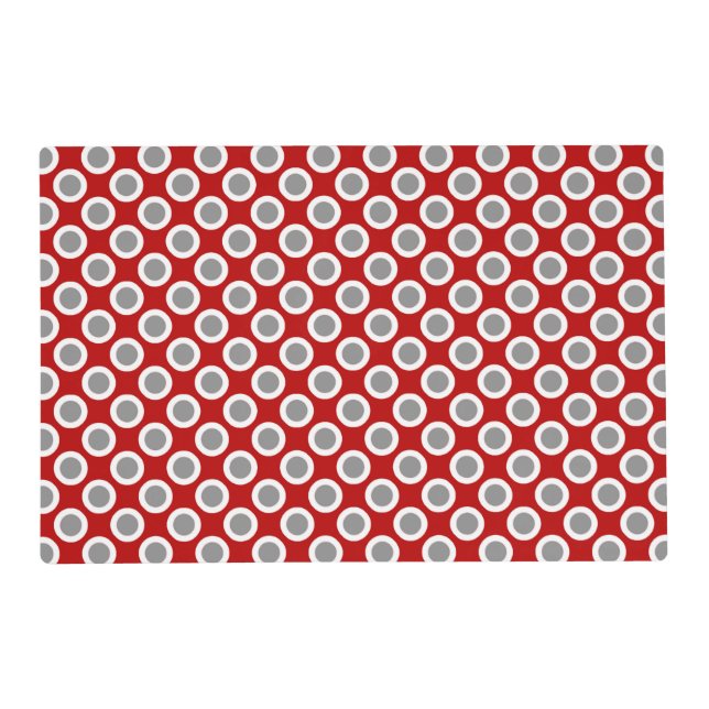 Retro circled dots, deep red and gray placemat (Front)