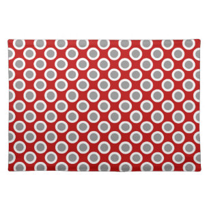 Retro circled dots, deep red and gray placemat