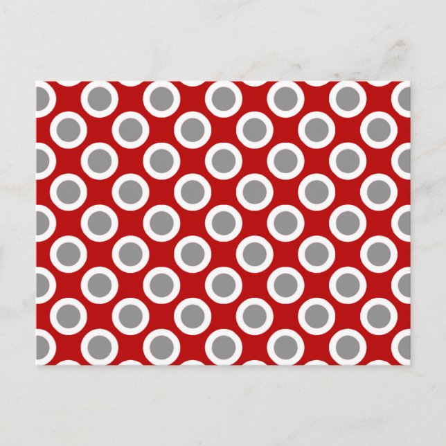 Retro circled dots, deep red and gray postcard (Front)