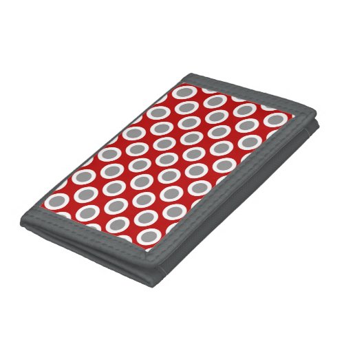 Retro circled dots deep red and gray trifold wallet